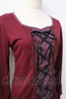 画像4: axes femme / レジメ柄レースアッププルオーバー  ワイン Y-25-08-31-024-AX-TO-SZ-ZY