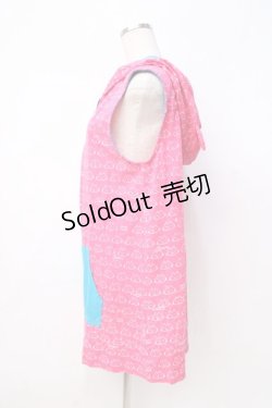 画像2: MINT NeKO / ねこじろう総柄ノースリーブパーカー  ピンク×サックス Y-25-08-31-027-HN-TO-SZ-ZY
