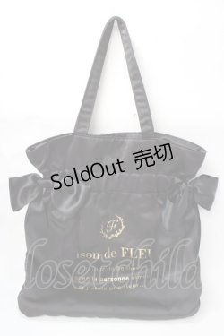 画像1: Maison de FLEUR / ダブルリボンギャザートートバッグ F ブラック Y-25-09-01-016-LO-BG-SZ-ZY