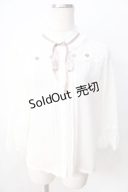 画像1: axes femme / プチローズ×リボンレースブラウス  白 Y-25-09-01-025-AX-BL-SZ-ZI