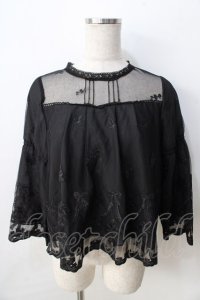 axes femme POETIQUE / リボンブーケレースブラウス M 黒 Y-25-09-01-034-AX-TO-SZ-ZI