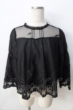 画像1: axes femme POETIQUE / リボンブーケレースブラウス M 黒 Y-25-09-01-034-AX-TO-SZ-ZY