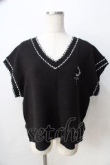 axes femme / 刺繍ステッチベスト  黒 Y-25-09-01-037-AX-TO-SZ-ZI