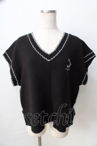 axes femme / 刺繍ステッチベスト  黒 Y-25-09-01-037-AX-TO-SZ-ZI