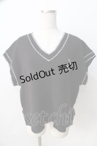 axes femme / 刺繍ステッチベスト  黒 Y-25-09-01-037-AX-TO-SZ-ZI