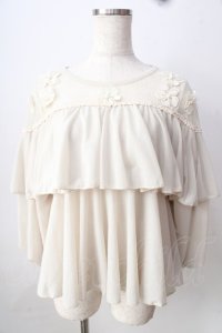 axes femme POETIQUE / フラワーモチーフドットチュールトップス  生成り Y-25-09-05-036-AX-TO-SZ-ZT221