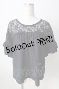 axes femme / ヨークレース変型袖プルオーバー  紺 Y-25-09-05-046-AX-BL-SZ-ZY