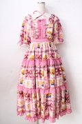 axes femme kawaii / ベアズベーカリー柄ロングワンピース  ピンク Y-25-09-05-078-AX-OP-SZ-ZY