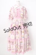 axes femme kawaii / ベアズベーカリー柄ロングワンピース  ピンク Y-25-09-05-078-AX-OP-SZ-ZH