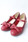 axes femme kawaii / ローヒールリボンパンプス M ワイン Y-25-09-05-016-AX-SH-SZ-ZY