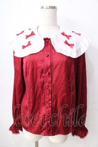 axes femme kawaii / プチリボン配色ブラウス  ワイン Y-25-09-05-020-AX-BL-SZ-ZI