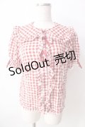 axes femme kawaii / ギンガムチェック半袖ブラウス  赤 Y-25-09-05-022-AX-BL-SZ-ZY