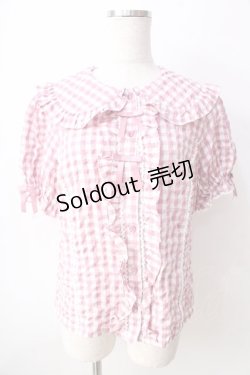画像1: axes femme kawaii / ギンガムチェック半袖ブラウス  ピンク Y-25-09-05-023-AX-BL-SZ-ZH