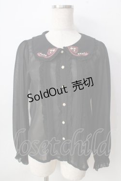画像1: axes femme POETIQUE / 襟刺繍シアーブラウス  黒 Y-25-09-05-032-AX-BL-SZ-ZY