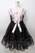 Angelic Pretty / Lovelyオーガンジージャンパースカート  黒×ピンク Y-25-09-07-035-AP-OP-SZ-ZY