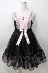 Angelic Pretty / Lovelyオーガンジージャンパースカート  黒×ピンク Y-25-09-07-035-AP-OP-SZ-ZY