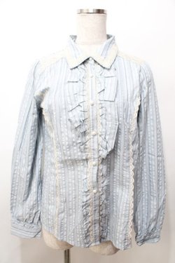 画像1: axes femme / タイ付きストライプブラウス M サックス Y-25-09-07-062-AX-BL-SZ-ZY