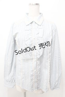 画像1: axes femme / タイ付きストライプブラウス M サックス Y-25-09-07-062-AX-BL-SZ-ZY