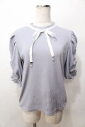 axes femme / リボン付リブトップス  ブルーグレー Y-25-09-07-064-AX-TO-SZ-ZY