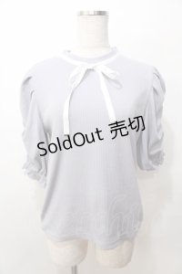 axes femme / リボン付リブトップス  ブルーグレー Y-25-09-07-064-AX-TO-SZ-ZT300