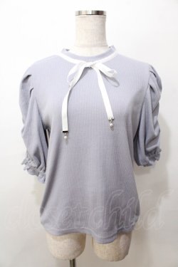 画像1: axes femme / リボン付リブトップス  ブルーグレー Y-25-09-07-064-AX-TO-SZ-ZY