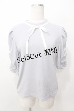 画像1: axes femme / リボン付リブトップス  ブルーグレー Y-25-09-07-064-AX-TO-SZ-ZT300