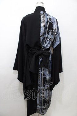 画像2: Deorart / 和柄切替着流しガウン  黒×青 Y-25-09-11-053-PU-JA-SZ-ZY