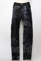 NAOTO SEVEN / 異素材プリントパンツ  黒×青 Y-25-09-11-105-HN-PA-SZ-ZY