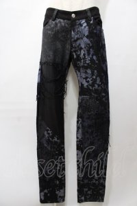NAOTO SEVEN / 異素材プリントパンツ  黒×青 Y-25-09-11-105-HN-PA-SZ-ZY