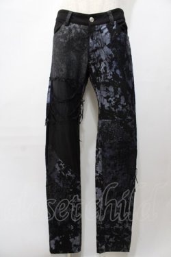 画像1: NAOTO SEVEN / 異素材プリントパンツ  黒×青 Y-25-09-11-105-HN-PA-SZ-ZY
