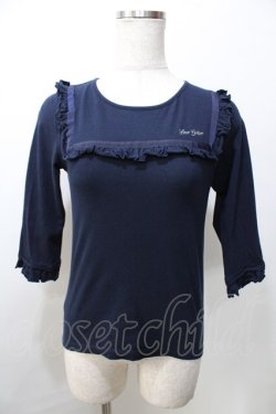 画像1: Leur Getter / スクエアフリルカットソー M 紺 Y-25-09-11-002-LU-TO-SZ-ZY
