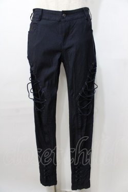 画像1: Ozz Croce / 編み上げストレッチパンツ  紺 Y-25-09-11-113-OO-PA-SZ-ZY