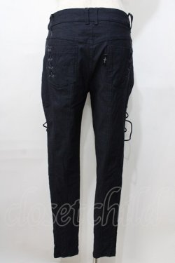 画像2: Ozz Croce / 編み上げストレッチパンツ  紺 Y-25-09-11-113-OO-PA-SZ-ZY