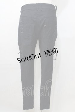画像2: Ozz Croce / 編み上げストレッチパンツ  紺 Y-25-09-11-113-OO-PA-SZ-ZY