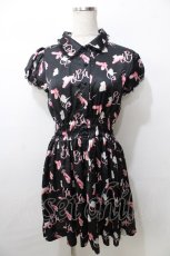 画像1: 【SALE】Rose Marie seoir / shirringワンピース  ネコバレエ柄黒 Y-25-09-11-031-EL-OP-SZ-ZT002 (1)