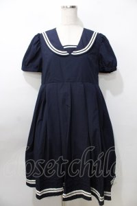 LIEF / Aラインセーラーワンピース  紺 Y-25-09-11-032-LO-OP-SZ-ZT016