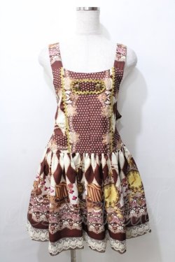 画像1: MAM MAXICIMAM / 黒猫アリスのマジカルダイヤ柄の不思議なふしぎな懐中時計サロペット  ブラウン Y-25-09-11-033-LO-OP-SZ-ZY