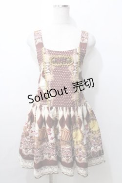 画像1: MAM MAXICIMAM / 黒猫アリスのマジカルダイヤ柄の不思議なふしぎな懐中時計サロペット  ブラウン Y-25-09-11-033-LO-OP-SZ-ZY