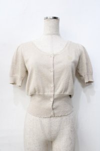 Emily Temple cute / ハートロゴ刺繍 ラメニットパフカーディガン  ベージュ Y-25-09-13-039-ET-TO-SZ-ZT512
