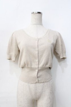 画像1: Emily Temple cute / ハートロゴ刺繍 ラメニットパフカーディガン  ベージュ Y-25-09-13-039-ET-TO-SZ-ZT512