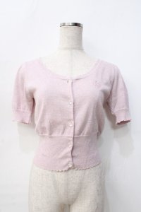 Emily Temple cute / ハートロゴ刺繍 ラメニットパフカーディガン  ピンク Y-25-09-13-040-ET-TO-SZ-ZT512