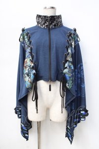 Qutie Frash / 和柄ポンチョ  ブルー Y-25-09-13-045-QU-JA-SZ-ZY