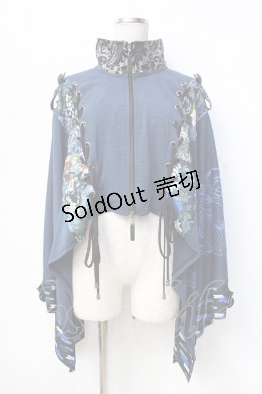 画像1: Qutie Frash / 和柄ポンチョ  ブルー Y-25-09-13-045-QU-JA-SZ-ZY (1)