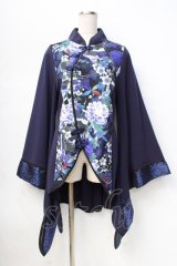 Qutie Frash / チャイナ着物袖チュニック  黒×青 Y-25-09-13-046-QU-TO-AS-ZY