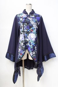 Qutie Frash / チャイナ着物袖チュニック  黒×青 Y-25-09-13-046-QU-TO-AS-ZY