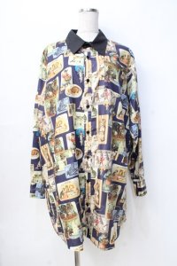 Perla nell' ostrica / ビンテージキャットシャツ  ネイビー Y-25-09-13-063-EL-BL-SZ-ZY