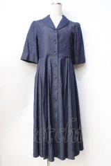 Perla nell' ostrica / 半袖ショールカラージャケットワンピース M インディゴ Y-25-09-13-065-EL-OP-SZ-ZT016