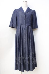 Perla nell' ostrica / 半袖ショールカラージャケットワンピース M インディゴ Y-25-09-13-065-EL-OP-SZ-ZT016