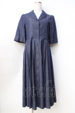 画像1: 【SALE】Perla nell' ostrica / 半袖ショールカラージャケットワンピース M インディゴ Y-25-09-13-065-EL-OP-SZ-ZT016 (1)