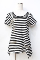 GLAD NEWS / 安ピン付きダメージカットソー  白黒 Y-25-09-13-008-GL-TO-SZ-ZT083